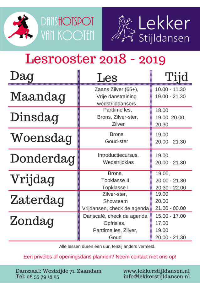 Nieuwe lesrooster staat online!